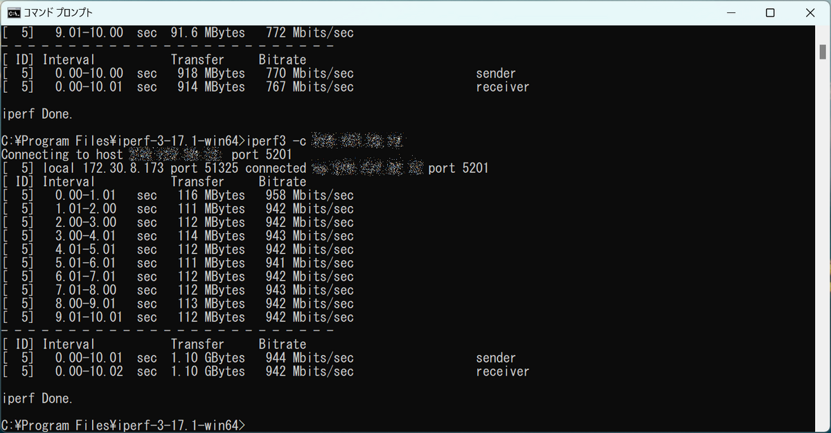 iperf3の測定結果 (Wi-Fi経由)