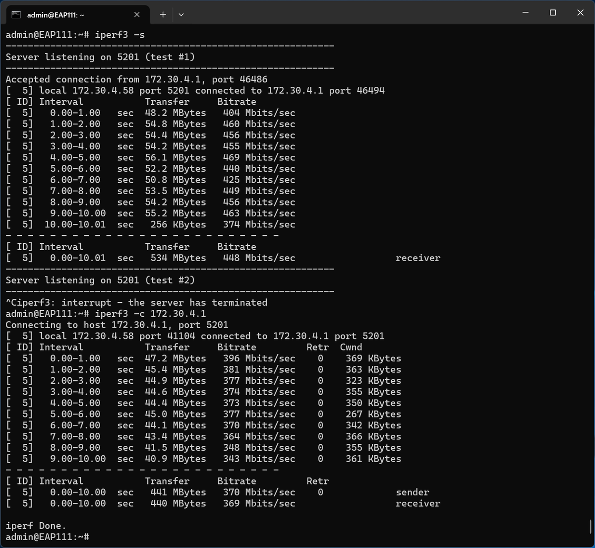 iperf3の結果