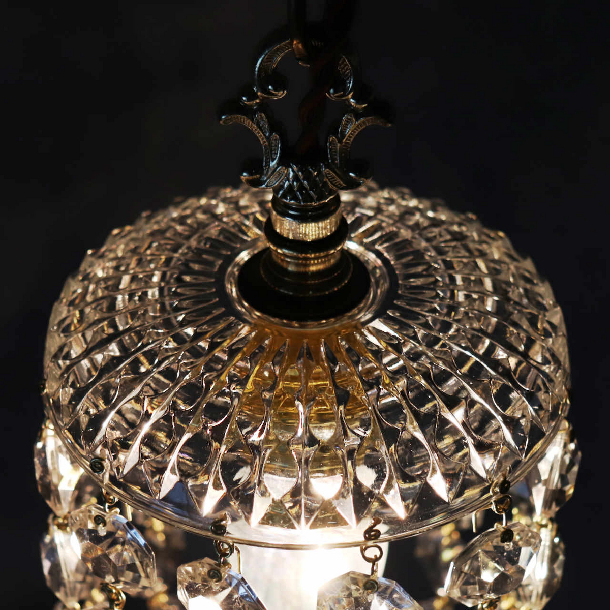 ヴィンテージミニシャンデリアペンダントライトガラス製大粒オクタゴン