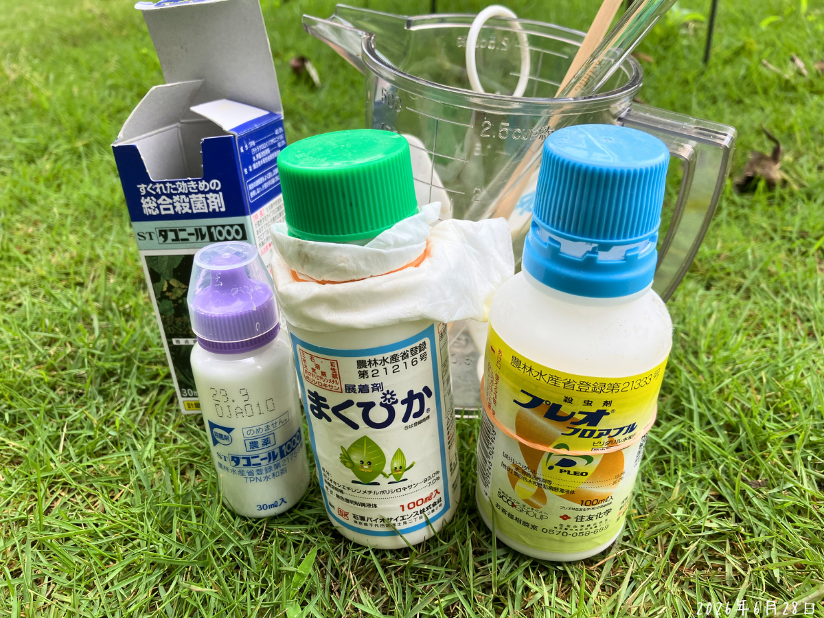 長ネギに散布したダコニール1000、プレオフロアブル、まくぴか