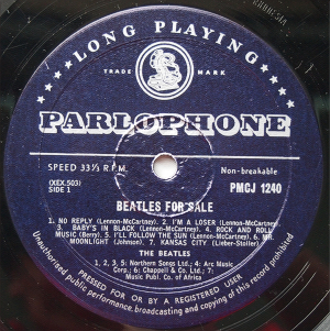 BEATLES FOR SALE on PARLOPHONE RECORDS - BEET POPS CLUB