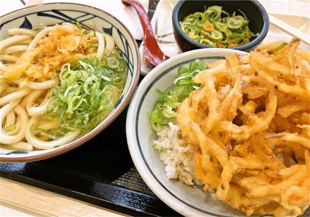 かけうどん 並 野菜かき揚げ丼 丸亀製麺 おっさん自炊日記
