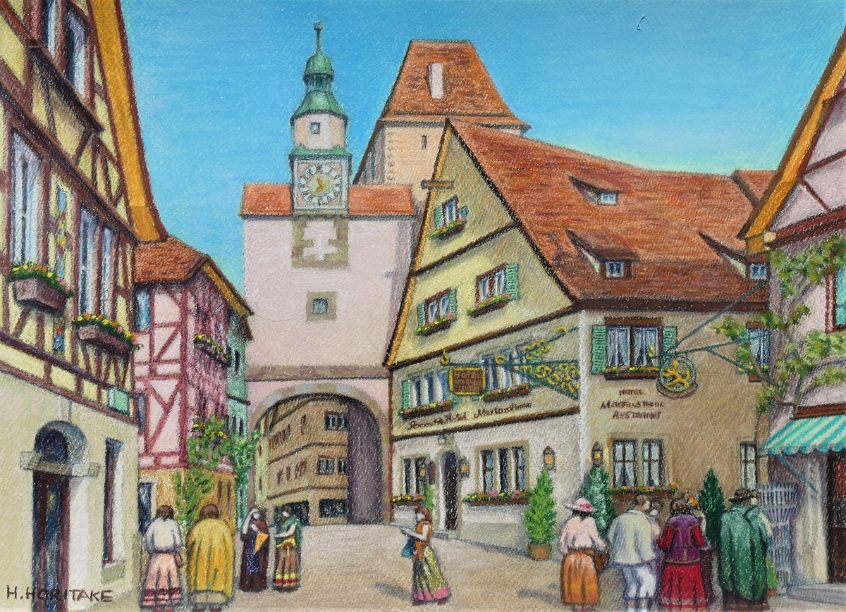 ローテンブルクの街並み　絵画　版画　エッチング　ドイツ画家ポール・ガイスラー作 ローテンブルクの街並み 絵画 版画 エッチング ドイツ画家ポール