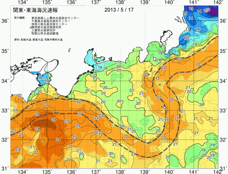 海況図, 関東・東海海況速報/広域 検索結果, (黒潮, 水温分布, 冷水域, 暖水波及 等を図示)