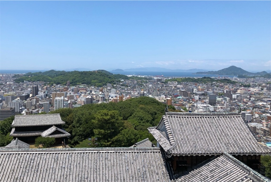 松山城天守から見渡せる松山市街と瀬戸内海