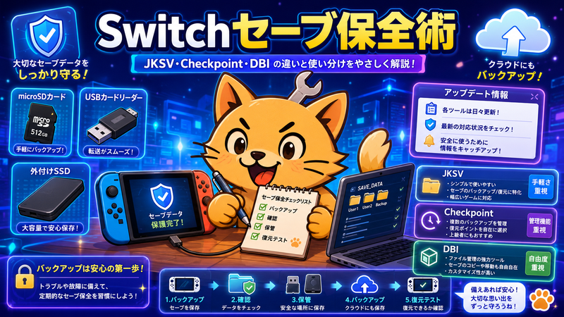 2026年最新 Switchセーブ保全の注意点。JKSV・Checkpoint・DBIの違い
