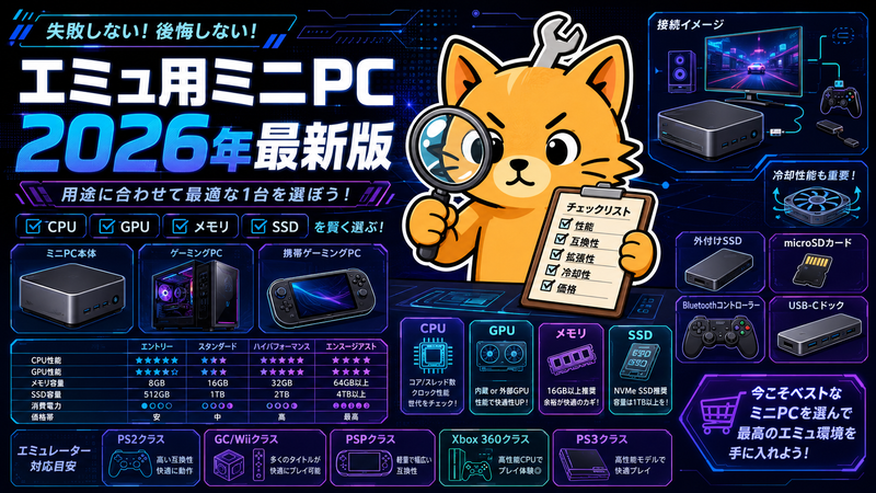 2026年最新版】エミュ用ミニPCの選び方｜PS2・GC/Wii・PSP・Xbox 360