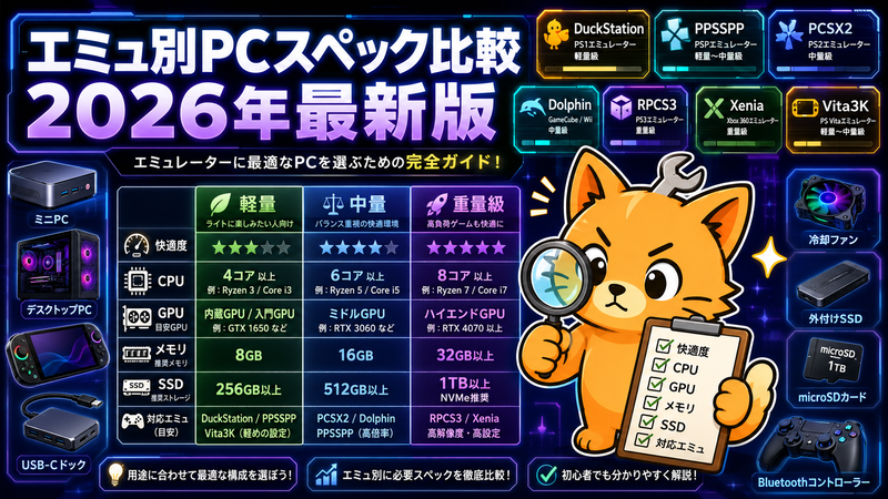 2026年最新版】エミュレーター別に必要スペックを比較｜軽い順・重い順