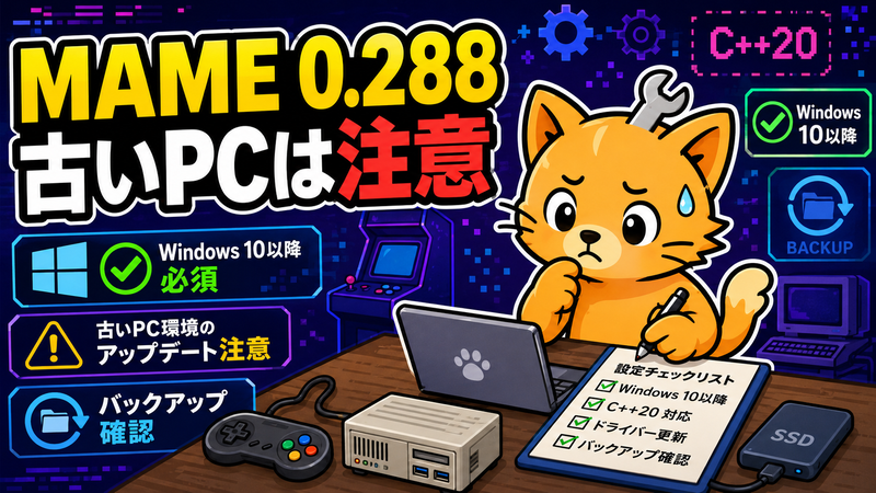 MAME 0.288は古いPC勢こそ注意！Windows 10以降必須の確認ポイント