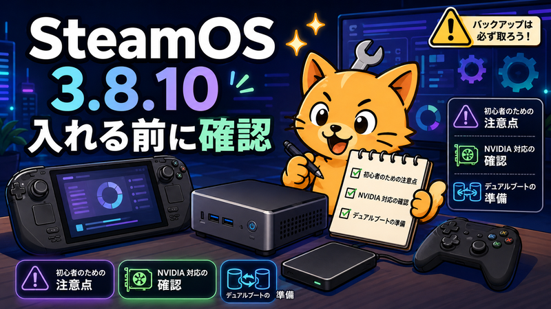 SteamOS 3.8.10で自作Steam Machine化はアリ？初心者が入れる前に確認したい注意点