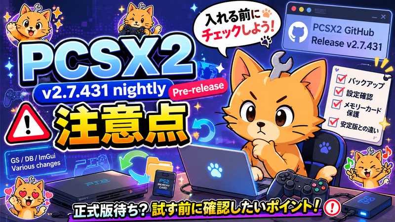 PCSX2 v2.7.431 nightlyは試すべき？初心者が入れる前に確認したい注意点