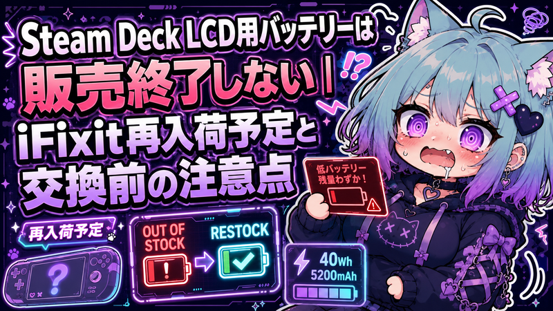 Steam Deck LCD用バッテリーは販売終了しない｜iFixit再入荷予定と交換