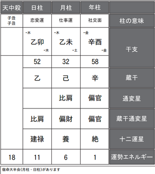 柴咲コウさんの四柱推命式