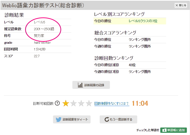 weblio語彙力診断テスト