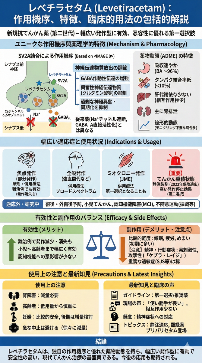 抗てんかん薬レベチラセタム：作用機序、適応症、有効性と安全性、最新