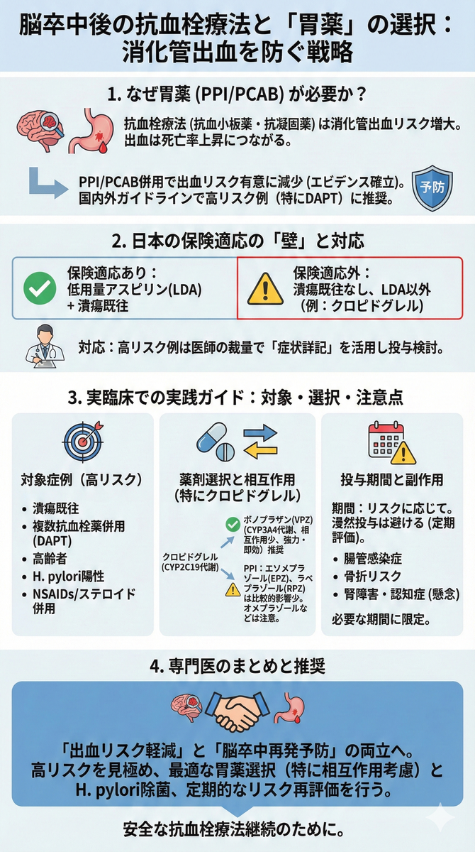 脳梗塞後の抗血栓療法中におけるPPI/PCAB併用の意義と実践 - 医知創造ラボ ～脳神経内科医がAIで紡ぐ最新医療情報～