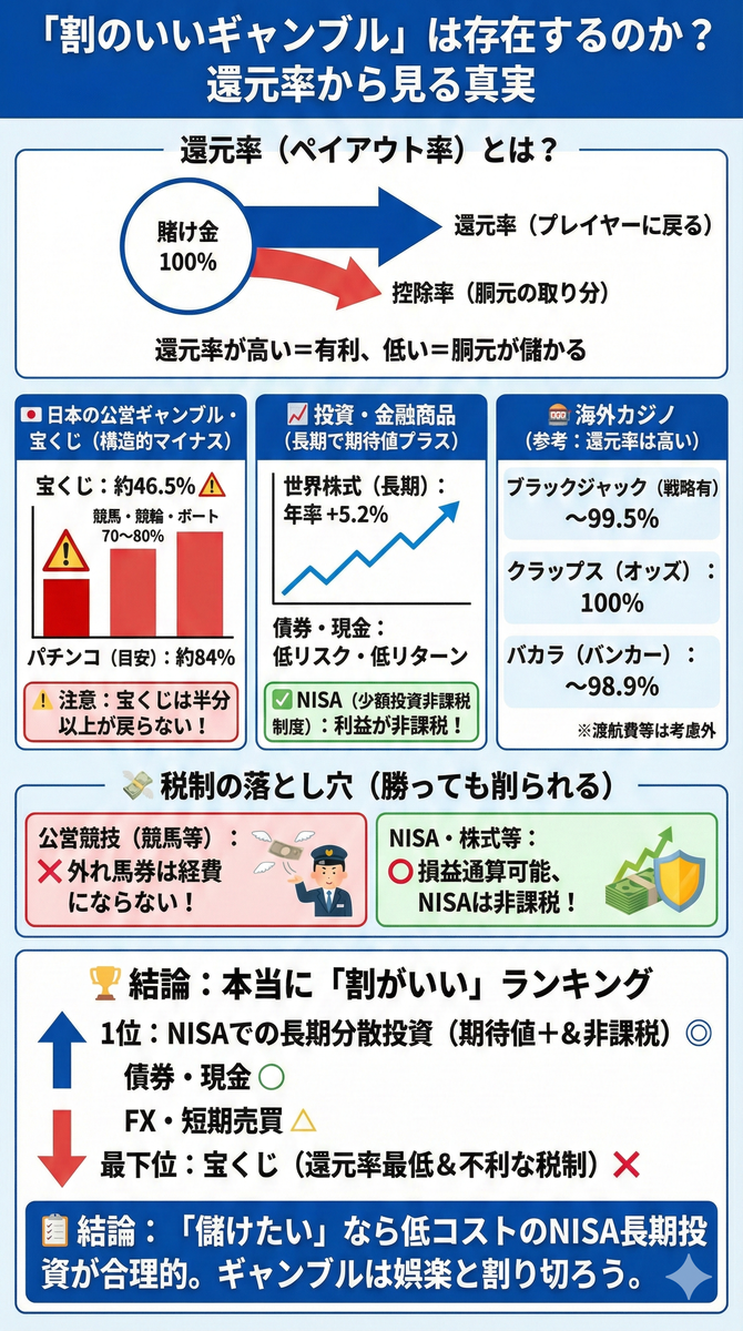 割のいいギャンブル」は存在するのか？還元率から見る各ギャンブルの真実 - 医知創造ラボ ～脳神経内科医がAIで紡ぐ最新医療情報～