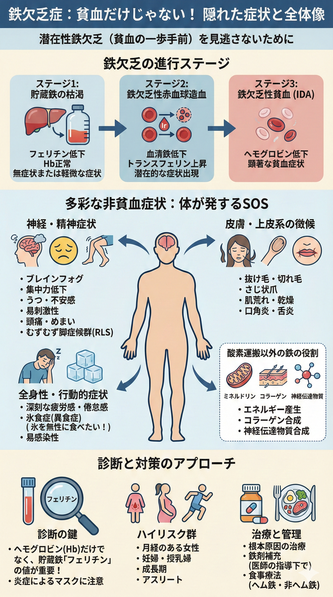 貧血を超えて：鉄欠乏が引き起こす非血液学的症状に関する包括的レポート - 医知創造ラボ ～脳神経内科医がAIで紡ぐ最新医療情報～