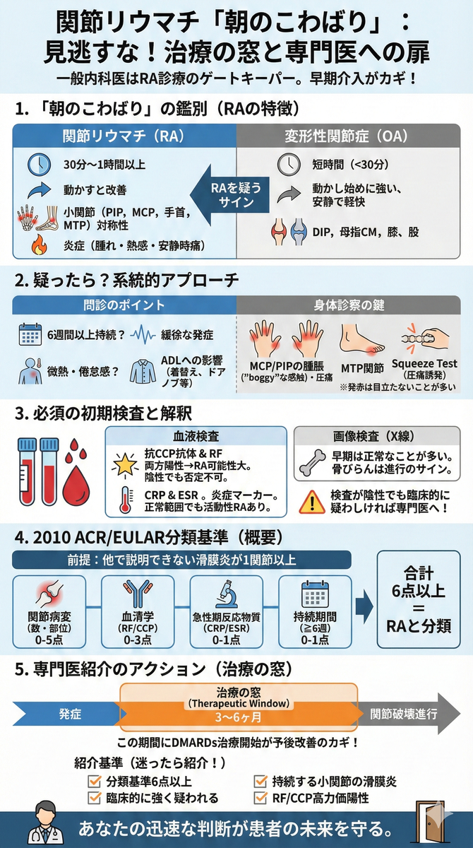 関節リウマチを疑う「朝のこわばり」：一般内科医のための初期対応と
