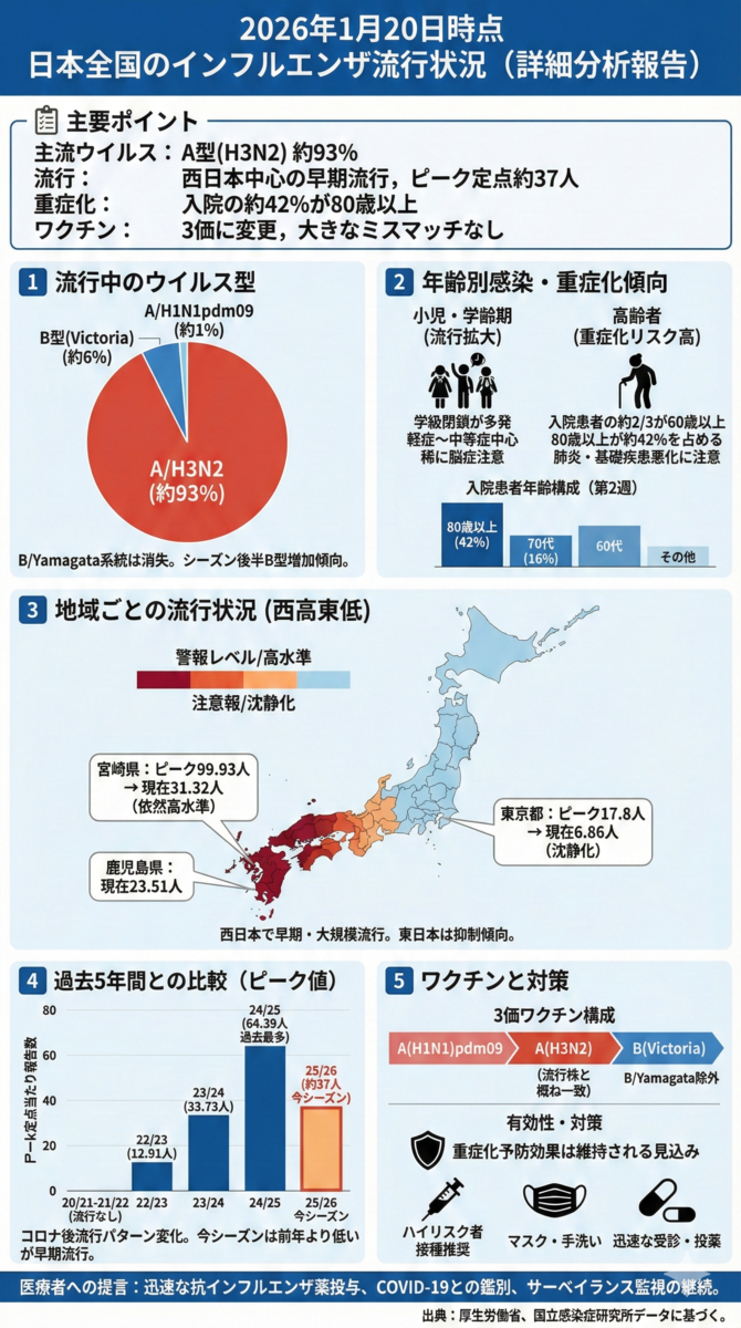 2026年1月20日時点 日本全国のインフルエンザ流行状況 - 医知創造ラボ