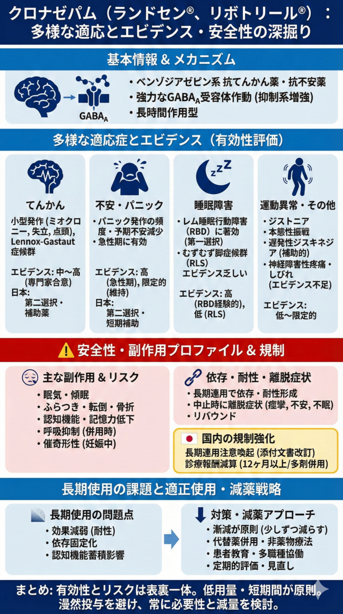 クロナゼパム:多彩な適応とエビデンス・安全性の深掘り