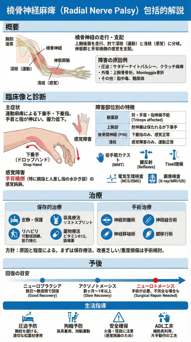 橈骨神経麻痺（Radial Nerve Palsy）について、生活指導も含めて解説