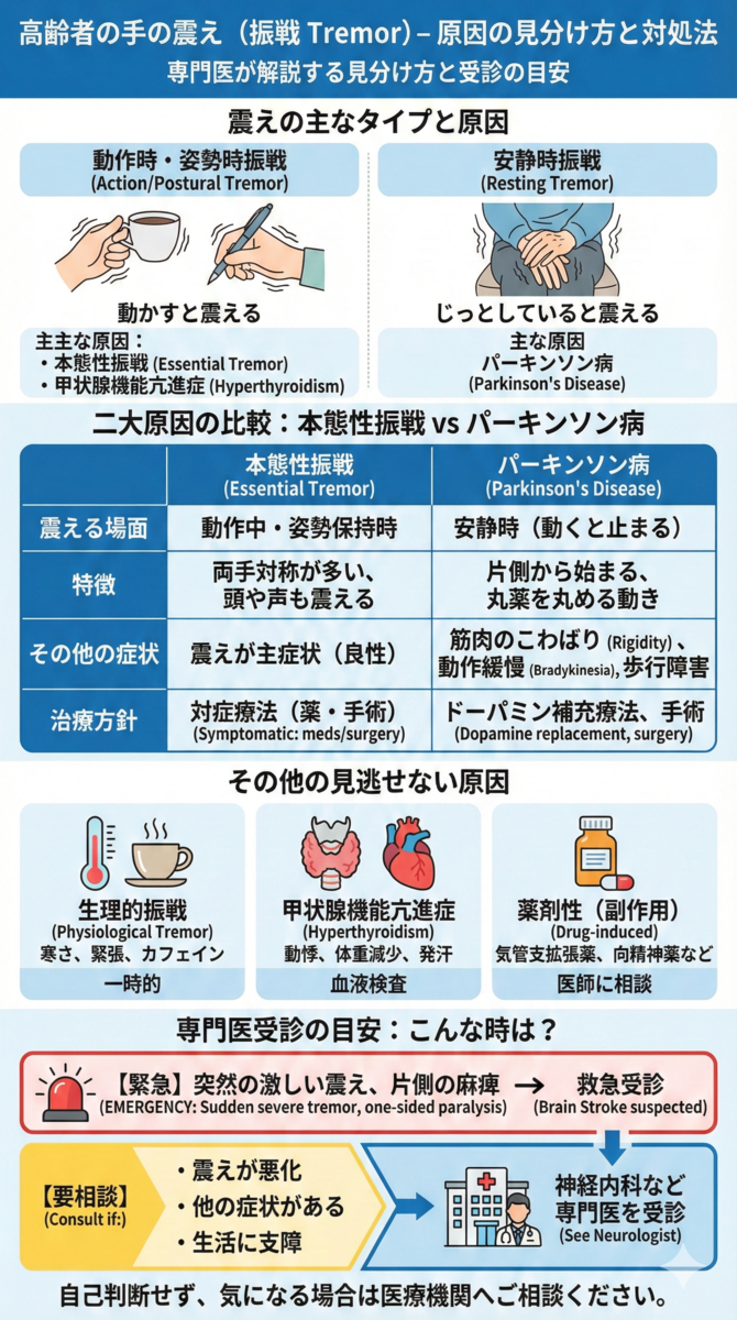 高齢者の手の震え – 原因の見分け方と対処法を専門医が解説