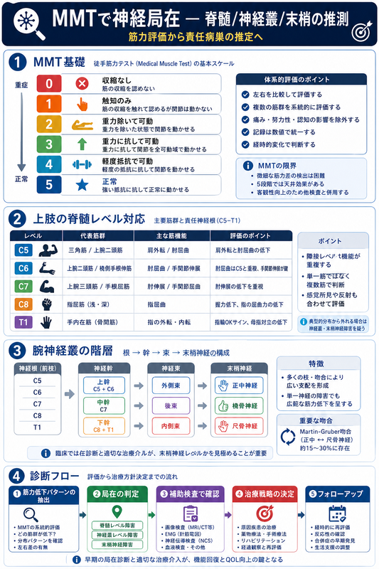 MMTから神経障害部位を推測する ― 脊髄レベル・末梢神経・腕神経叢の局