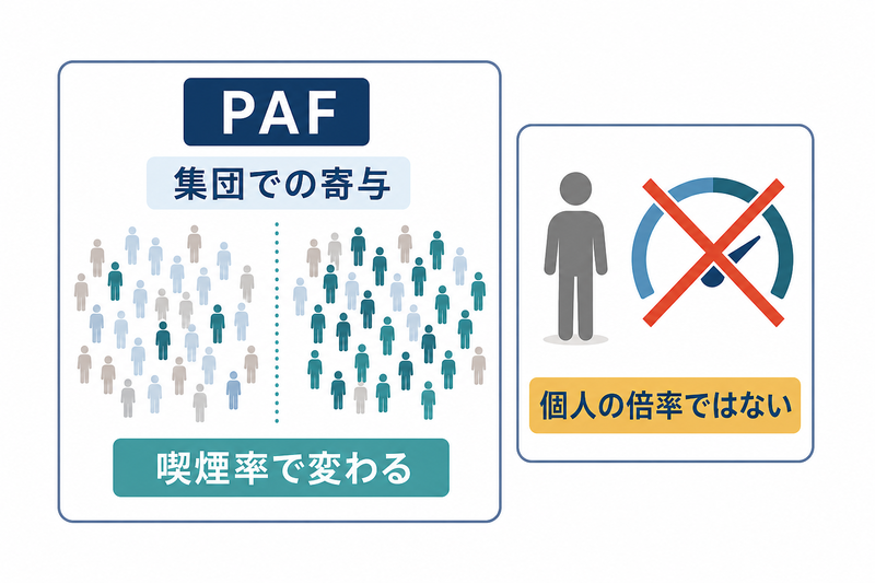 PAFが集団での寄与を表し個人のリスク倍率ではないことを示す模式図