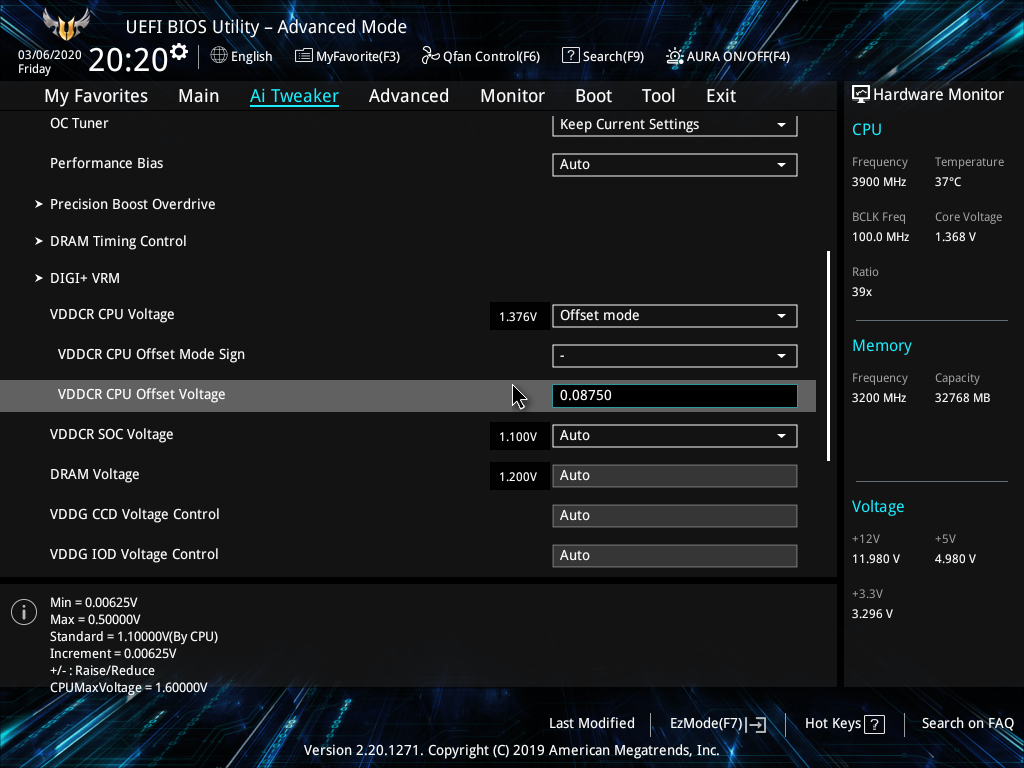 Ryzen 7 3800x Vcore offset (VDDCR CPU Offset Voltage) hiroの長い冒険日記