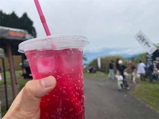 山頂で買った、紫蘇ジュース　甘酸っぱくて美味しかったです。