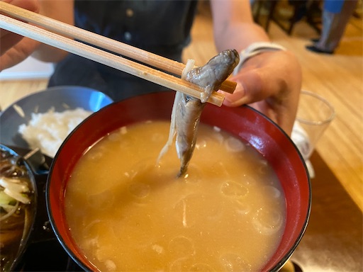 ランチセットにはお味噌汁がつきますが、3種類あるうちのどじょうを選びました。