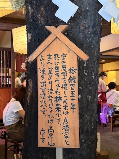 店内にある柿の木の説明