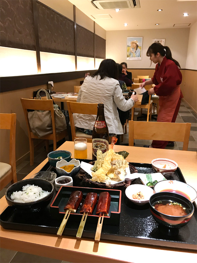 天ぷら田楽定食とキリンクラシックラガー