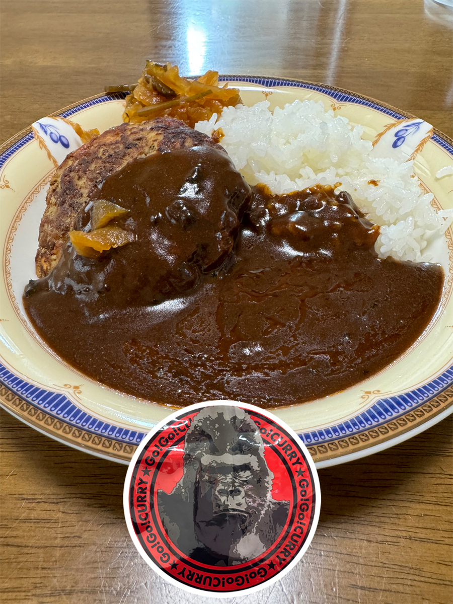 巨大な手作りハンバーグをトッピングしたゴーゴーカレー