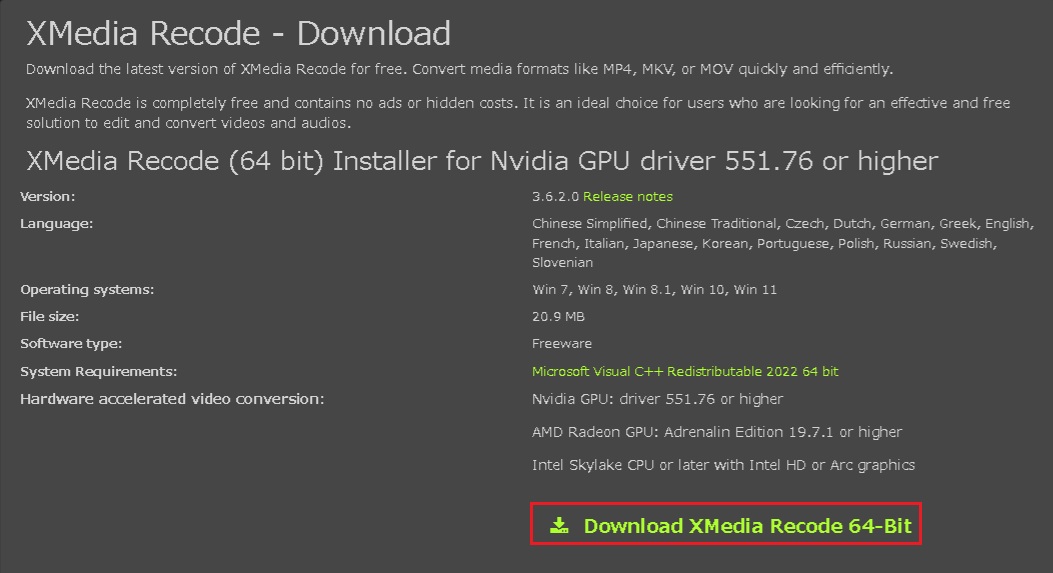 XMedia Recode 3.6.2.0 がリリースされました。 - 私のPC自作部屋
