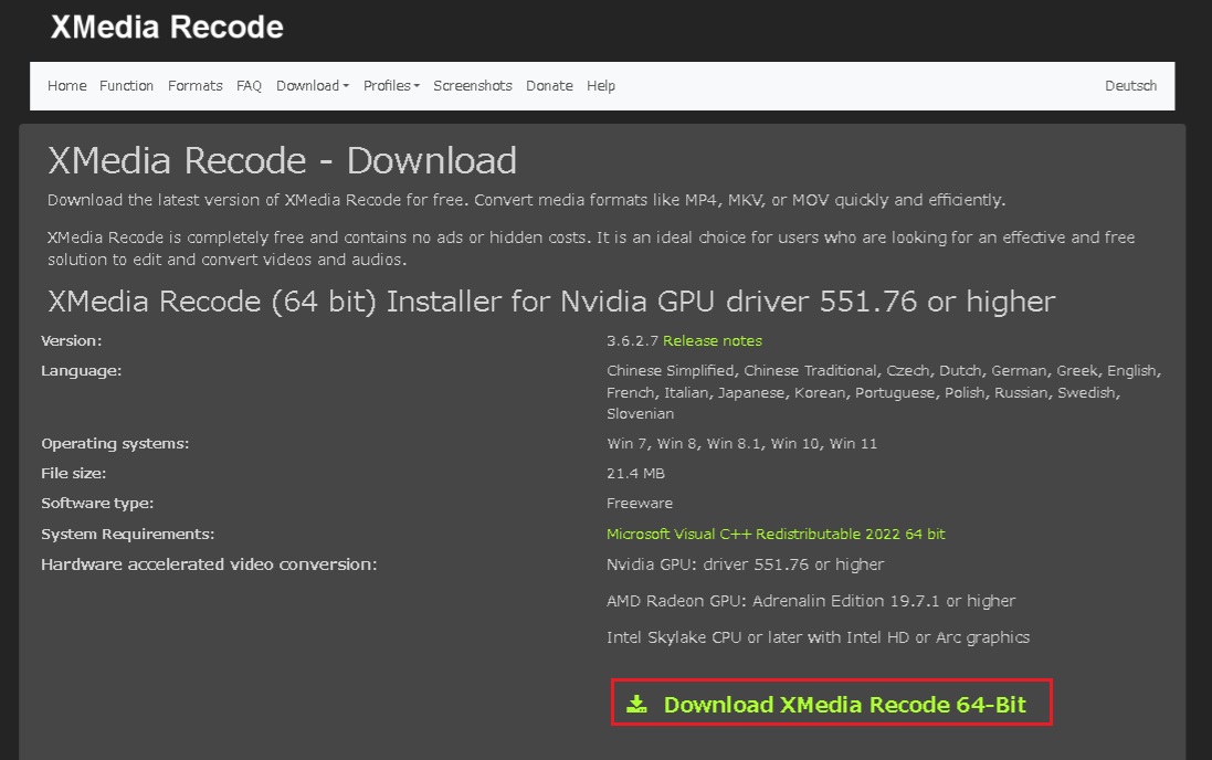 XMedia Recode 3.6.2.7 がリリースされました。 - 私のPC自作部屋