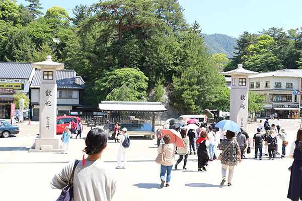 宮島のフェリー乗り場前