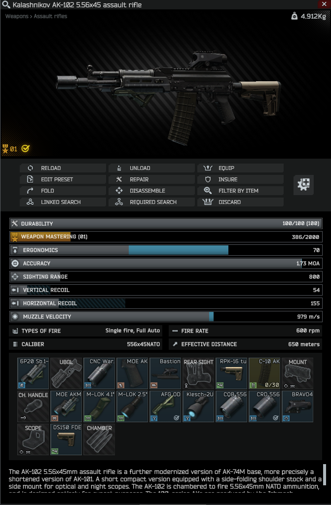 Escape from Tarkov (1番上のエディション、名前変更可能) タルコフ0.15.0時点でのガンスミスタスクのカスタマイズ例