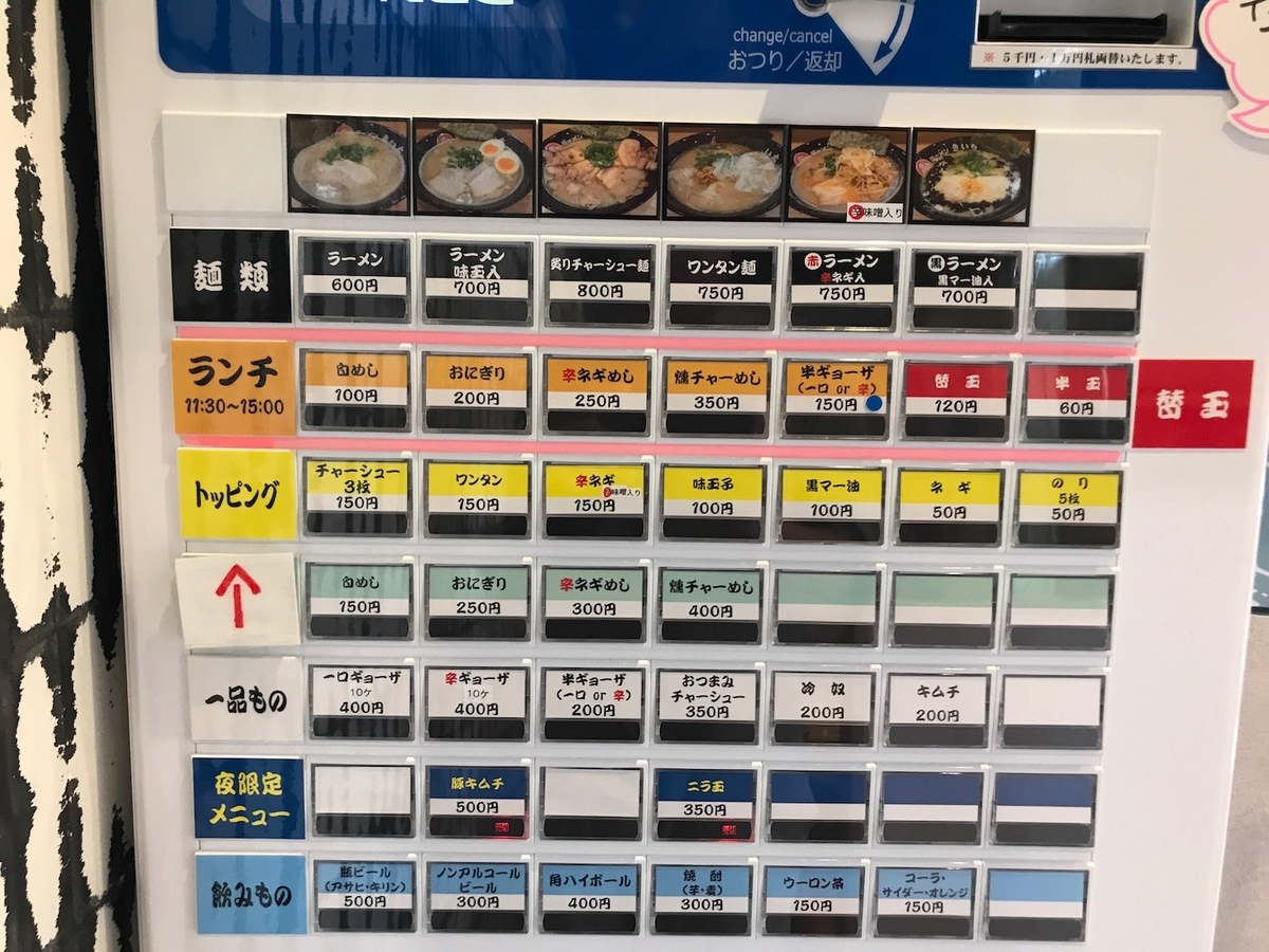 ラーメンきいち 食券機
