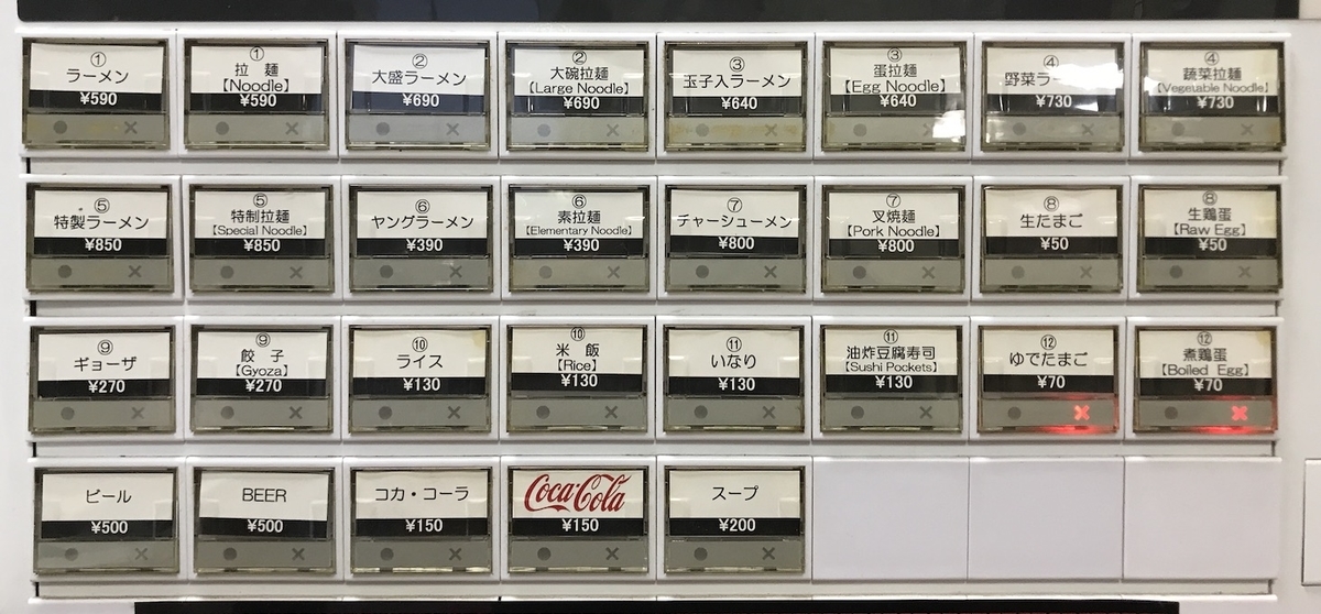 駅前ラーメンビック・ワン　メニュー　2020/8