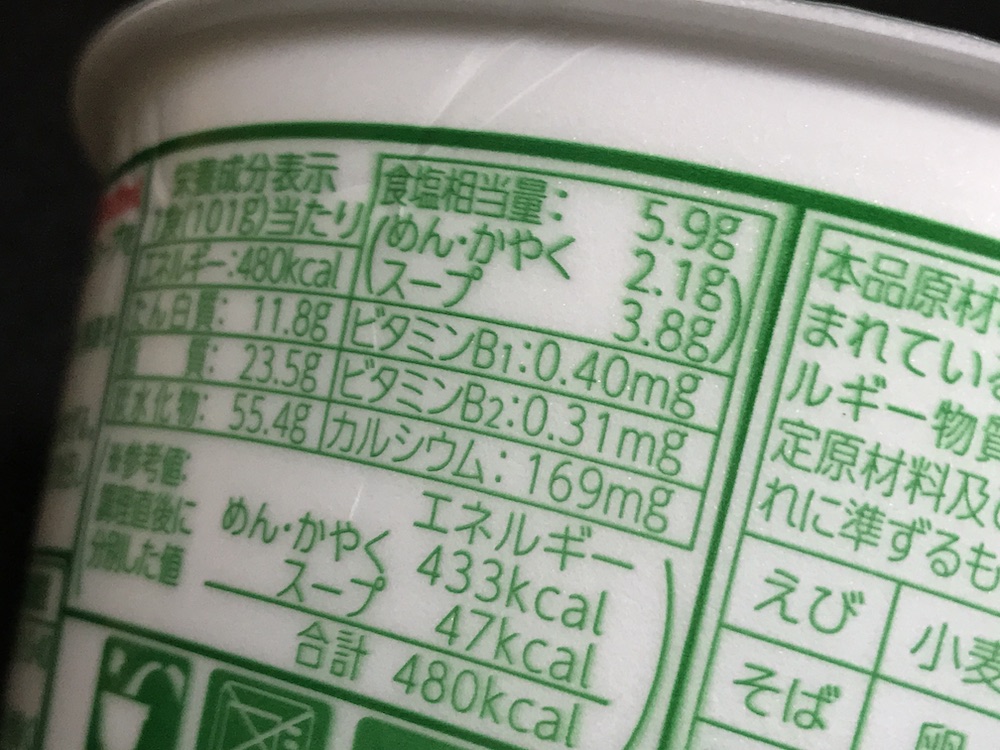 マルちゃん緑のたぬき天そば　ホークス応援パッケージ　食塩相当量