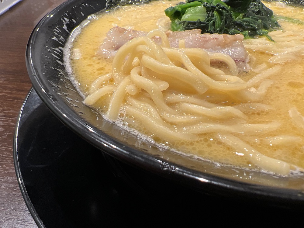 龍馬家大財店　ラーメン　中太麺