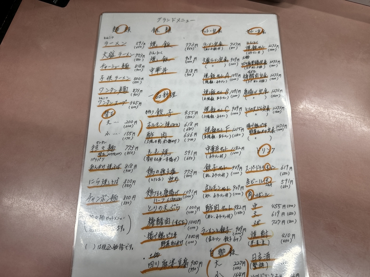 鯉龍軒国分店　グランドメニュー