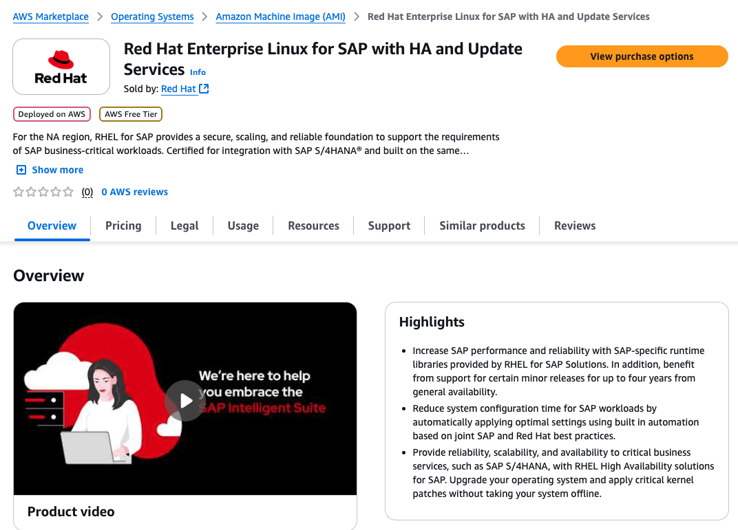 AWS Console/Marketplaceで購入できるRed HatのSAP関連