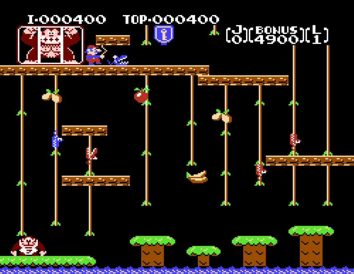 ファミコンのドンキーコングJrをクリア！マリオが嫌がらせして