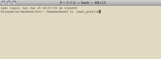 vi .bash_profile と入れた画面