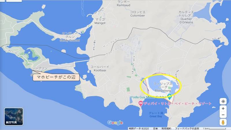 フィリップスバーグまでの地図