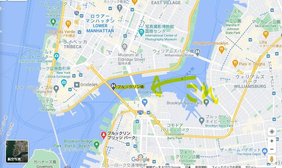 ブルックリンブリッジまでの地図