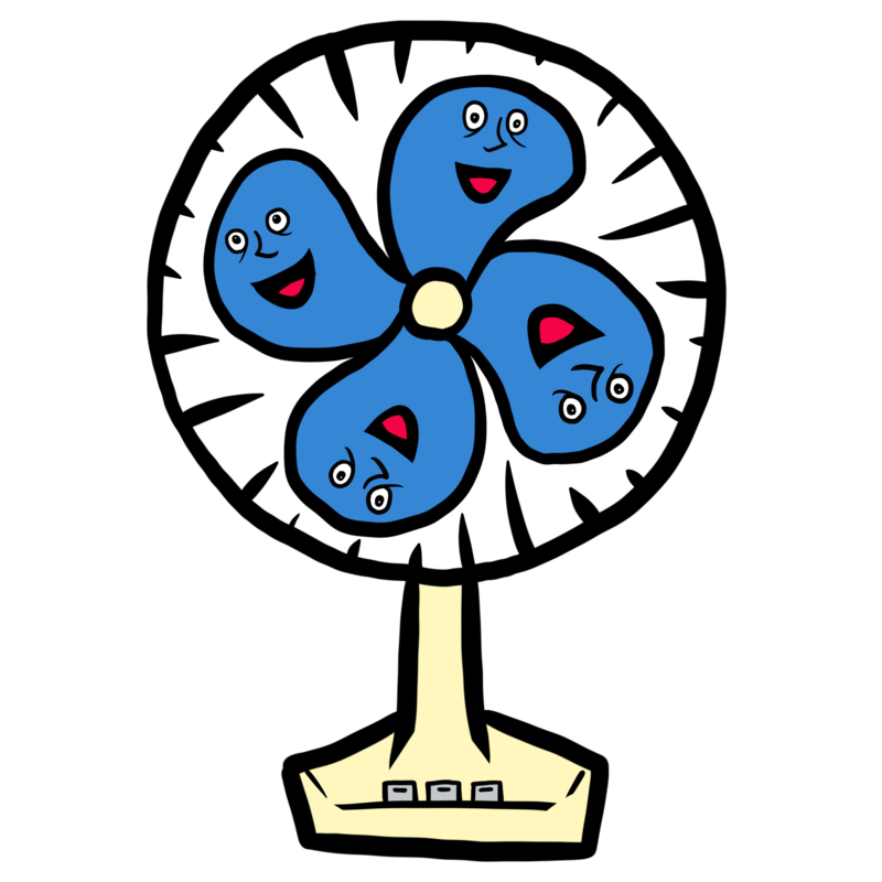涼しい風を送る扇風機のかわいいイラスト